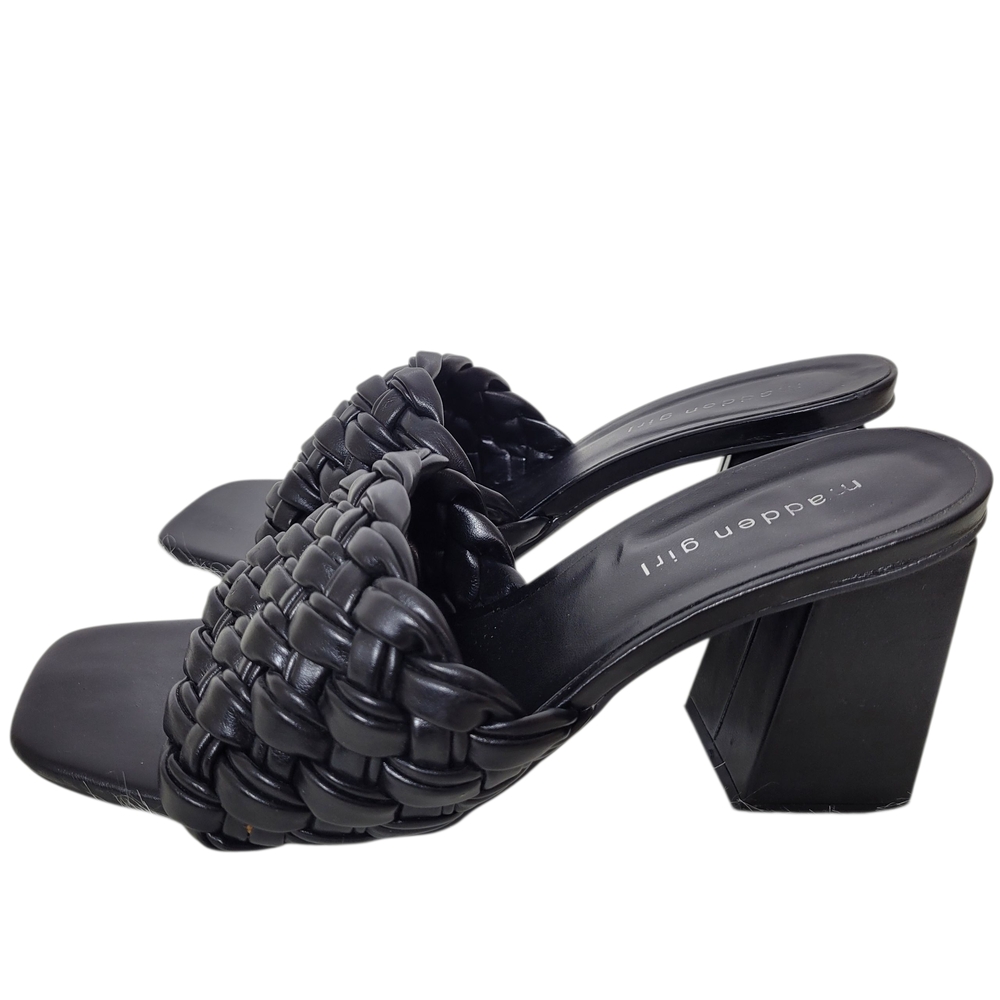Madden Girl Gretchen Black Braided Square Toe Block Heel Faux Leather Sandals 8 - Picture 5 of 9
